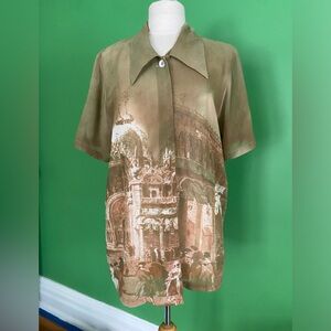Y2k Vintage sheer brown graphic Basilica di San Marco in Venice shirt